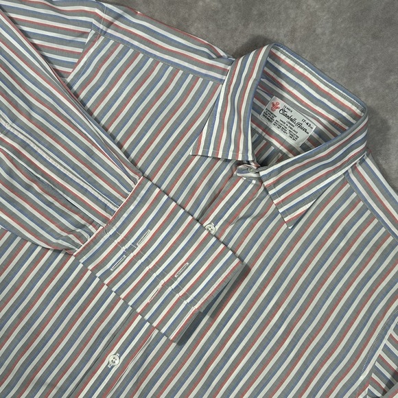 Turnbull & Asser England Mens Button Up Shirt 17-43 Red Blue Striped French Cuff
